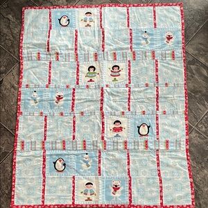 Handmade Winter-theme Fleece Quilt Penguin Snowman Cottagecore Whimsical Kidcore